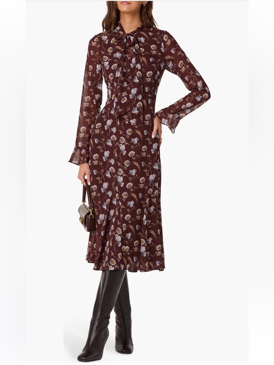 Astr Dresses & Skirts - Astr Floral Tie Neck Long Sleeve Dress NWT